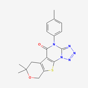 molecular formula C18H17N5O2S B10873374 12,12-dimethyl-7-(4-methylphenyl)-13-oxa-16-thia-2,3,4,5,7-pentazatetracyclo[7.7.0.02,6.010,15]hexadeca-1(9),3,5,10(15)-tetraen-8-one 