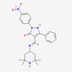 molecular formula C25H29N5O3 B10873452 (4Z)-2-(4-nitrophenyl)-5-phenyl-4-{[(2,2,6,6-tetramethylpiperidin-4-yl)amino]methylidene}-2,4-dihydro-3H-pyrazol-3-one 