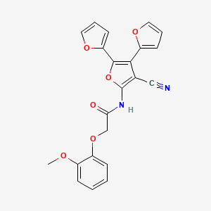 molecular formula C22H16N2O6 B10873462 N-[3-cyano-4,5-bis(furan-2-yl)furan-2-yl]-2-(2-methoxyphenoxy)acetamide 