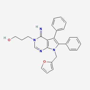 molecular formula C26H24N4O2 B10873478 3-[7-(furan-2-ylmethyl)-4-imino-5,6-diphenyl-4,7-dihydro-3H-pyrrolo[2,3-d]pyrimidin-3-yl]propan-1-ol 