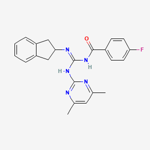 molecular formula C23H22FN5O B10873480 N-{(Z)-(2,3-dihydro-1H-inden-2-ylamino)[(4,6-dimethylpyrimidin-2-yl)amino]methylidene}-4-fluorobenzamide 