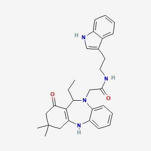 molecular formula C29H34N4O2 B10873526 2-(11-ethyl-3,3-dimethyl-1-oxo-1,2,3,4,5,11-hexahydro-10H-dibenzo[b,e][1,4]diazepin-10-yl)-N-[2-(1H-indol-3-yl)ethyl]acetamide 