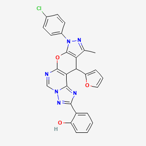 2-[12-(4-chlorophenyl)-16-(furan-2-yl)-14-methyl-10-oxa-3,5,6,8,12,13-hexazatetracyclo[7.7.0.02,6.011,15]hexadeca-1(9),2,4,7,11(15),13-hexaen-4-yl]phenol