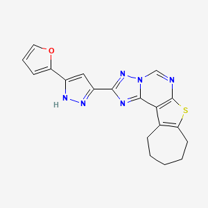 molecular formula C19H16N6OS B10873552 2-[5-(2-Furyl)-1H-pyrazol-3-YL]-9,10,11,12-tetrahydro-8H-cyclohepta[4,5]thieno[3,2-E][1,2,4]triazolo[1,5-C]pyrimidine 