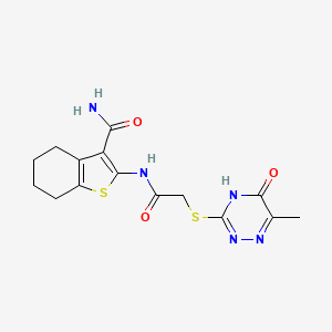 molecular formula C15H17N5O3S2 B10873559 2-({[(6-Methyl-5-oxo-4,5-dihydro-1,2,4-triazin-3-yl)sulfanyl]acetyl}amino)-4,5,6,7-tetrahydro-1-benzothiophene-3-carboxamide 