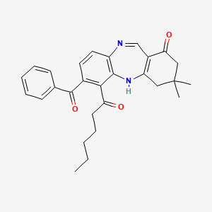 molecular formula C28H30N2O3 B10873628 6-hexanoyl-3,3-dimethyl-7-(phenylcarbonyl)-2,3,4,5-tetrahydro-1H-dibenzo[b,e][1,4]diazepin-1-one 