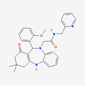 molecular formula C30H32N4O3 B10873661 2-[11-(2-methoxyphenyl)-3,3-dimethyl-1-oxo-1,2,3,4,5,11-hexahydro-10H-dibenzo[b,e][1,4]diazepin-10-yl]-N-(pyridin-2-ylmethyl)acetamide 