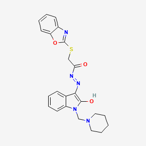 molecular formula C23H23N5O3S B10873692 2-(1,3-benzoxazol-2-ylsulfanyl)-N'-[(3Z)-2-oxo-1-(piperidin-1-ylmethyl)-1,2-dihydro-3H-indol-3-ylidene]acetohydrazide 