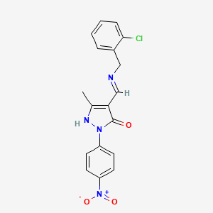 molecular formula C18H15ClN4O3 B10873738 (4E)-4-{[(2-chlorobenzyl)amino]methylidene}-5-methyl-2-(4-nitrophenyl)-2,4-dihydro-3H-pyrazol-3-one 