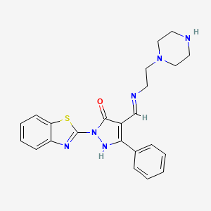 (4E)-2-(1,3-benzothiazol-2-yl)-5-phenyl-4-({[2-(piperazin-1-yl)ethyl]amino}methylidene)-2,4-dihydro-3H-pyrazol-3-one