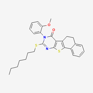 molecular formula C28H30N2O2S2 B10873766 14-heptylsulfanyl-13-(2-methoxyphenyl)-17-thia-13,15-diazatetracyclo[8.7.0.02,7.011,16]heptadeca-1(10),2,4,6,11(16),14-hexaen-12-one 