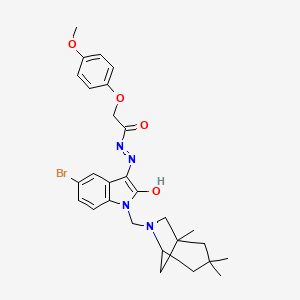 molecular formula C28H33BrN4O4 B10873839 N'-{(3Z)-5-bromo-2-oxo-1-[(1,3,3-trimethyl-6-azabicyclo[3.2.1]oct-6-yl)methyl]-1,2-dihydro-3H-indol-3-ylidene}-2-(4-methoxyphenoxy)acetohydrazide 