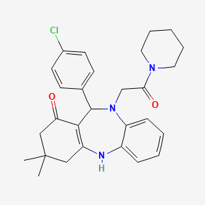 molecular formula C28H32ClN3O2 B10873847 11-(4-chlorophenyl)-3,3-dimethyl-10-[2-oxo-2-(piperidin-1-yl)ethyl]-2,3,4,5,10,11-hexahydro-1H-dibenzo[b,e][1,4]diazepin-1-one 