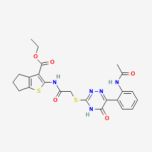 molecular formula C23H23N5O5S2 B10873870 ethyl 2-{[({6-[2-(acetylamino)phenyl]-5-oxo-4,5-dihydro-1,2,4-triazin-3-yl}sulfanyl)acetyl]amino}-5,6-dihydro-4H-cyclopenta[b]thiophene-3-carboxylate 