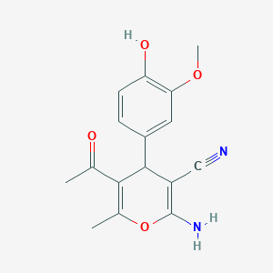 molecular formula C16H16N2O4 B10873877 5-acetyl-2-amino-4-(4-hydroxy-3-methoxyphenyl)-6-methyl-4H-pyran-3-carbonitrile 