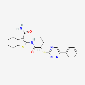 molecular formula C22H23N5O2S2 B10873883 2-({2-[(6-Phenyl-1,2,4-triazin-3-yl)sulfanyl]butanoyl}amino)-4,5,6,7-tetrahydro-1-benzothiophene-3-carboxamide 