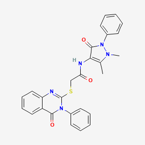 molecular formula C27H23N5O3S B10873936 N-(1,5-dimethyl-3-oxo-2-phenyl-2,3-dihydro-1H-pyrazol-4-yl)-2-[(4-oxo-3-phenyl-3,4-dihydroquinazolin-2-yl)sulfanyl]acetamide 