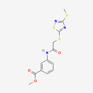 molecular formula C13H13N3O3S3 B10873940 Methyl 3-[({[3-(methylsulfanyl)-1,2,4-thiadiazol-5-yl]sulfanyl}acetyl)amino]benzoate 