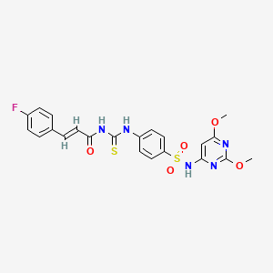 (2E)-N-({4-[(2,6-dimethoxypyrimidin-4-yl)sulfamoyl]phenyl}carbamothioyl)-3-(4-fluorophenyl)prop-2-enamide