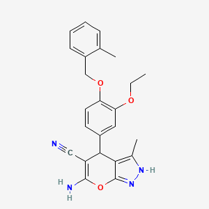 molecular formula C24H24N4O3 B10873954 6-Amino-4-{3-ethoxy-4-[(2-methylbenzyl)oxy]phenyl}-3-methyl-1,4-dihydropyrano[2,3-c]pyrazole-5-carbonitrile 