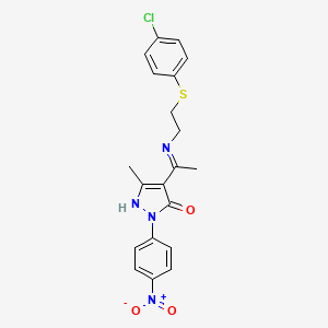 molecular formula C20H19ClN4O3S B10873995 (4Z)-4-[1-({2-[(4-chlorophenyl)sulfanyl]ethyl}amino)ethylidene]-5-methyl-2-(4-nitrophenyl)-2,4-dihydro-3H-pyrazol-3-one 