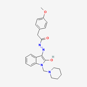 molecular formula C23H26N4O3 B10874051 2-(4-methoxyphenyl)-N'-[(3Z)-2-oxo-1-(piperidin-1-ylmethyl)-1,2-dihydro-3H-indol-3-ylidene]acetohydrazide 