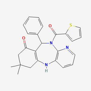 molecular formula C25H23N3O2S B10874108 7,7-dimethyl-10-phenyl-11-(thiophen-2-ylcarbonyl)-5,6,7,8,10,11-hexahydro-9H-pyrido[3,2-b][1,4]benzodiazepin-9-one 