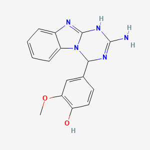 molecular formula C16H15N5O2 B10874183 4-(2-Amino-1,4-dihydro[1,3,5]triazino[1,2-a]benzimidazol-4-yl)-2-methoxyphenol 