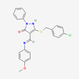 (4E)-5-[(4-chlorobenzyl)sulfanyl]-4-{[(4-methoxyphenyl)amino]methylidene}-2-phenyl-2,4-dihydro-3H-pyrazol-3-one