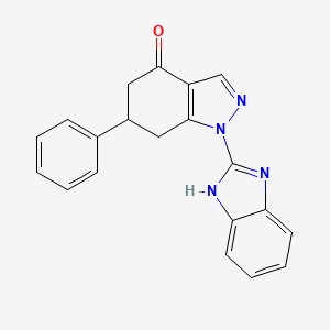 molecular formula C20H16N4O B10874256 1-(1H-benzimidazol-2-yl)-6-phenyl-1,5,6,7-tetrahydro-4H-indazol-4-one 