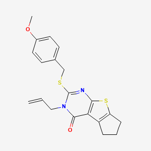 molecular formula C20H20N2O2S2 B10874272 3-Allyl-2-[(4-methoxybenzyl)sulfanyl]-3,5,6,7-tetrahydro-4H-cyclopenta[4,5]thieno[2,3-D]pyrimidin-4-one 