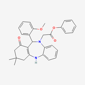 molecular formula C30H30N2O4 B10874359 phenyl [11-(2-methoxyphenyl)-3,3-dimethyl-1-oxo-1,2,3,4,5,11-hexahydro-10H-dibenzo[b,e][1,4]diazepin-10-yl]acetate 