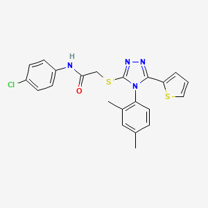 molecular formula C22H19ClN4OS2 B10874377 N-(4-chlorophenyl)-2-{[4-(2,4-dimethylphenyl)-5-(thiophen-2-yl)-4H-1,2,4-triazol-3-yl]sulfanyl}acetamide 