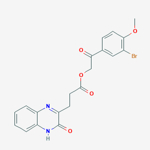 molecular formula C20H17BrN2O5 B10874396 2-(3-Bromo-4-methoxyphenyl)-2-oxoethyl 3-(3-hydroxyquinoxalin-2-yl)propanoate 