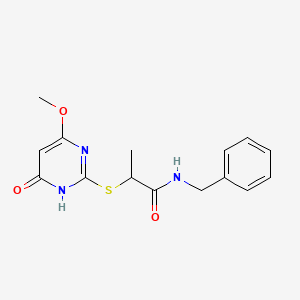 molecular formula C15H17N3O3S B10874618 N-benzyl-2-[(4-methoxy-6-oxo-1,6-dihydropyrimidin-2-yl)sulfanyl]propanamide 