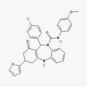 molecular formula C31H26ClN3O4 B10874654 11-(4-chlorophenyl)-3-(2-furyl)-N-(4-methoxyphenyl)-1-oxo-1,2,3,4,5,11-hexahydro-10H-dibenzo[b,e][1,4]diazepine-10-carboxamide 