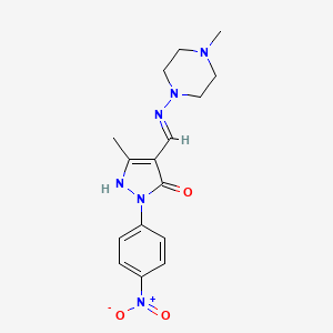 molecular formula C16H20N6O3 B10874697 5-methyl-4-{(E)-[(4-methylpiperazin-1-yl)imino]methyl}-2-(4-nitrophenyl)-1,2-dihydro-3H-pyrazol-3-one 