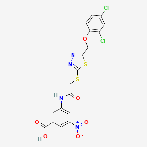 molecular formula C18H12Cl2N4O6S2 B10874703 3-{[({5-[(2,4-Dichlorophenoxy)methyl]-1,3,4-thiadiazol-2-yl}sulfanyl)acetyl]amino}-5-nitrobenzoic acid 