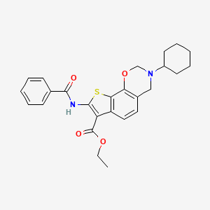 molecular formula C26H28N2O4S B10874733 ethyl 3-cyclohexyl-8-[(phenylcarbonyl)amino]-3,4-dihydro-2H-thieno[3,2-h][1,3]benzoxazine-7-carboxylate 