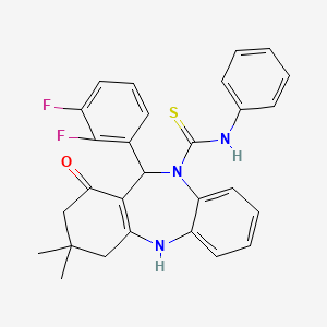 molecular formula C28H25F2N3OS B10874769 11-(2,3-difluorophenyl)-3,3-dimethyl-1-oxo-N-phenyl-1,2,3,4,5,11-hexahydro-10H-dibenzo[b,e][1,4]diazepine-10-carbothioamide 