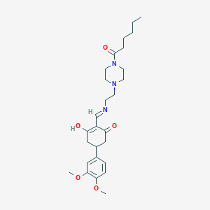 molecular formula C27H39N3O5 B10874777 5-(3,4-Dimethoxyphenyl)-2-({[2-(4-hexanoylpiperazin-1-yl)ethyl]amino}methylidene)cyclohexane-1,3-dione 