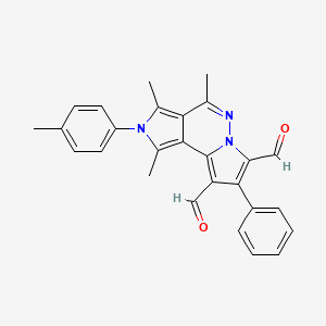 3,5,7-trimethyl-4-(4-methylphenyl)-11-phenyl-4,8,9-triazatricyclo[7.3.0.02,6]dodeca-1(12),2,5,7,10-pentaene-10,12-dicarbaldehyde