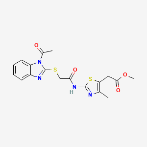 molecular formula C18H18N4O4S2 B10874839 methyl [2-({[(1-acetyl-1H-benzimidazol-2-yl)sulfanyl]acetyl}amino)-4-methyl-1,3-thiazol-5-yl]acetate 