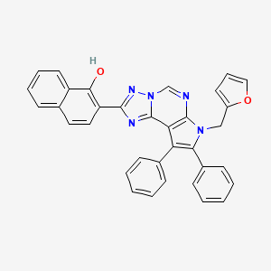 molecular formula C34H23N5O2 B10874878 2-[7-(2-Furylmethyl)-8,9-diphenyl-7H-pyrrolo[3,2-E][1,2,4]triazolo[1,5-C]pyrimidin-2-YL]-1-naphthol 