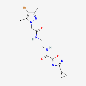 molecular formula C15H19BrN6O3 B10874916 N-(2-{[(4-bromo-3,5-dimethyl-1H-pyrazol-1-yl)acetyl]amino}ethyl)-3-cyclopropyl-1,2,4-oxadiazole-5-carboxamide 