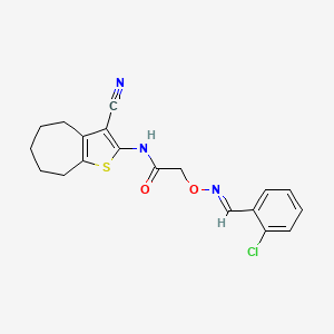 molecular formula C19H18ClN3O2S B10874922 2-({[(E)-(2-chlorophenyl)methylidene]amino}oxy)-N-(3-cyano-5,6,7,8-tetrahydro-4H-cyclohepta[b]thiophen-2-yl)acetamide 