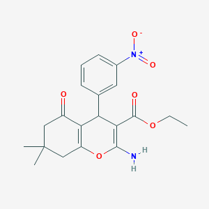 molecular formula C20H22N2O6 B10874930 ethyl 2-amino-7,7-dimethyl-4-(3-nitrophenyl)-5-oxo-5,6,7,8-tetrahydro-4H-chromene-3-carboxylate 