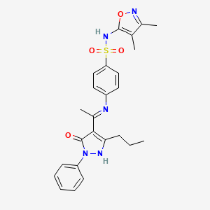 molecular formula C25H27N5O4S B10874932 N-(3,4-dimethyl-1,2-oxazol-5-yl)-4-{[(1Z)-1-(5-oxo-1-phenyl-3-propyl-1,5-dihydro-4H-pyrazol-4-ylidene)ethyl]amino}benzenesulfonamide 