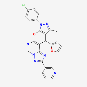 molecular formula C25H16ClN7O2 B10874974 12-(4-chlorophenyl)-16-(furan-2-yl)-14-methyl-4-pyridin-3-yl-10-oxa-3,5,6,8,12,13-hexazatetracyclo[7.7.0.02,6.011,15]hexadeca-1(9),2,4,7,11(15),13-hexaene 