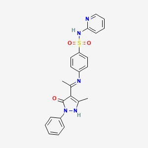 molecular formula C23H21N5O3S B10874991 4-{[(1Z)-1-(3-methyl-5-oxo-1-phenyl-1,5-dihydro-4H-pyrazol-4-ylidene)ethyl]amino}-N-(pyridin-2-yl)benzenesulfonamide 